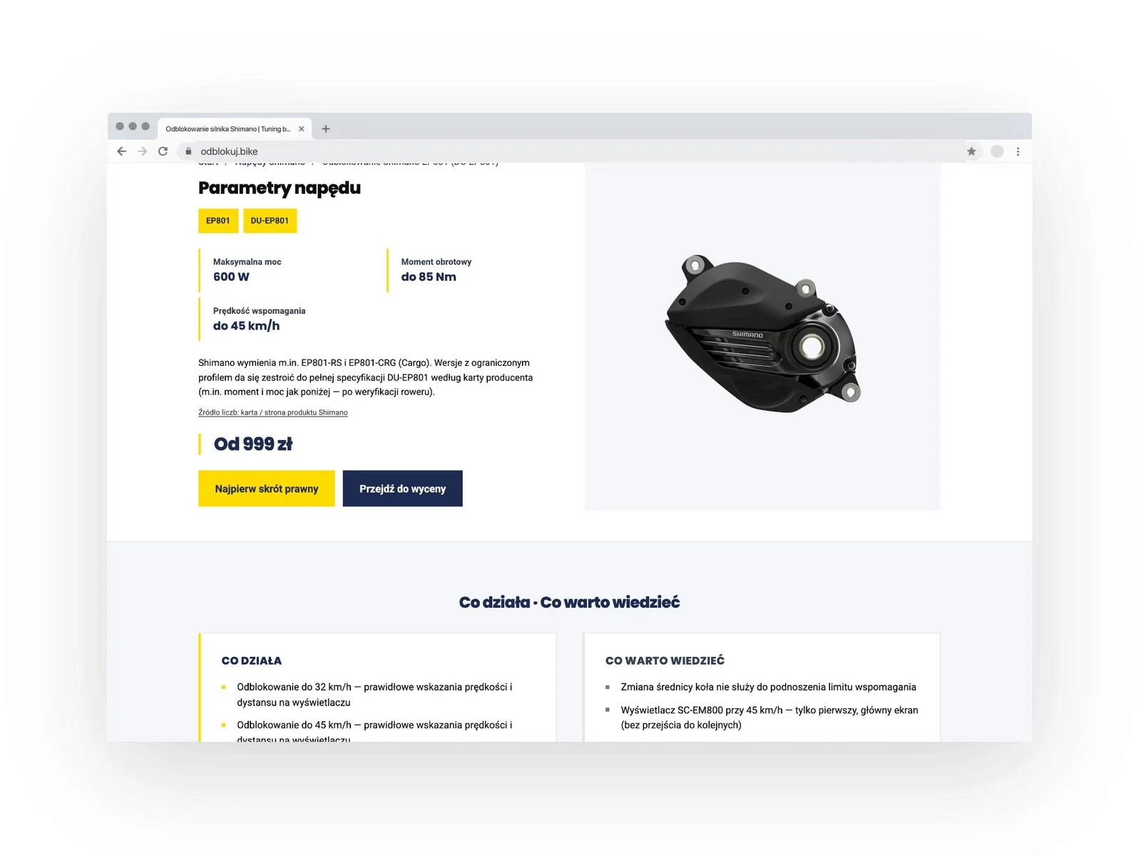 odblokuj.bike — parametry i cena silnika Shimano EP801 — wersja desktop