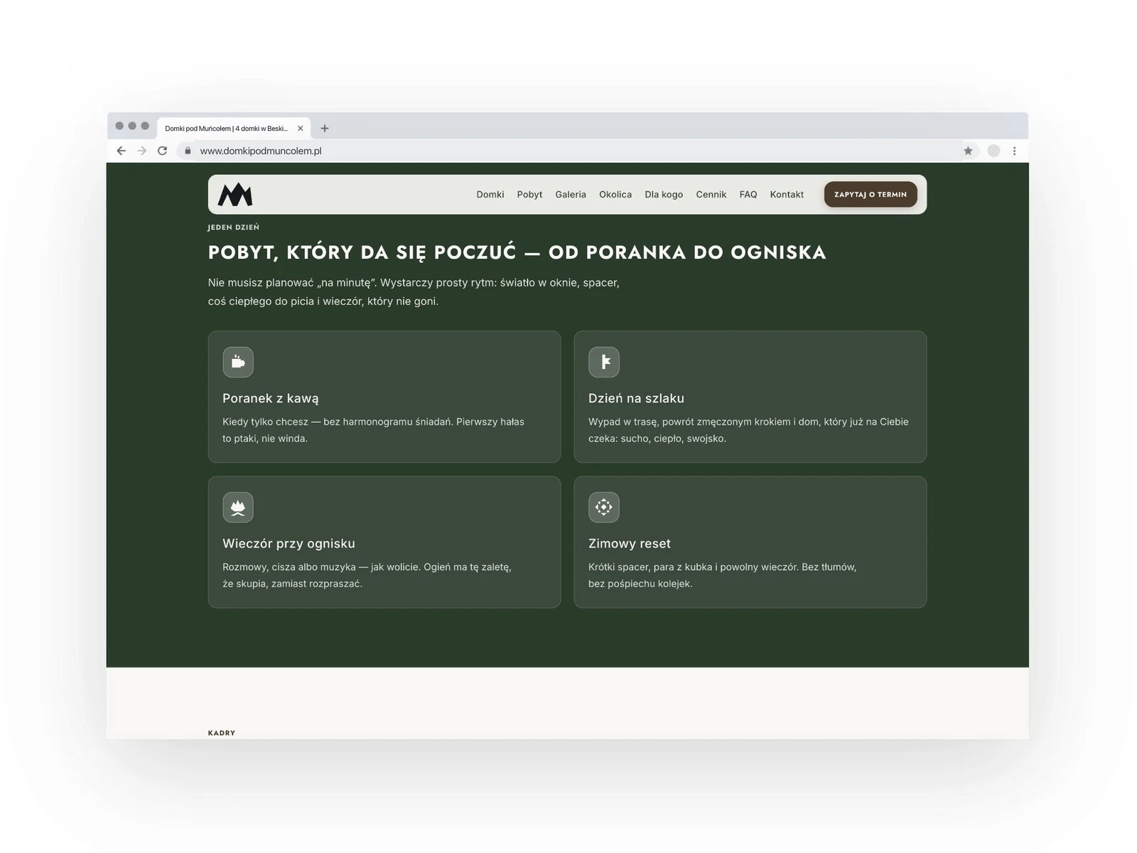 domkipodmuncolem.pl — projekt strony internetowej, mockup przegladarka