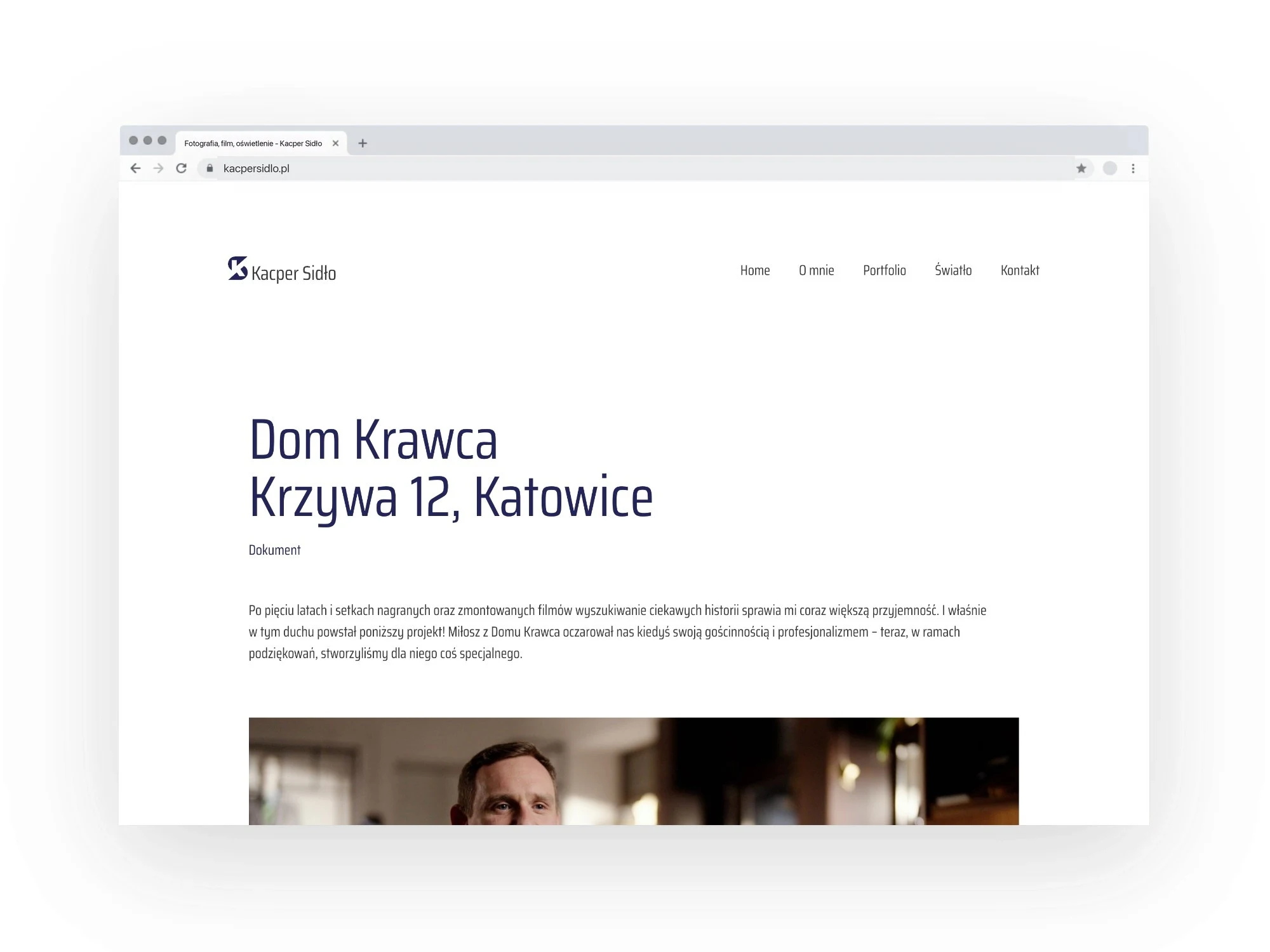 Kacper Sidło — podstrona realizacji dokumentalnej w przeglądarce: tytuł, opis i kadr z filmu