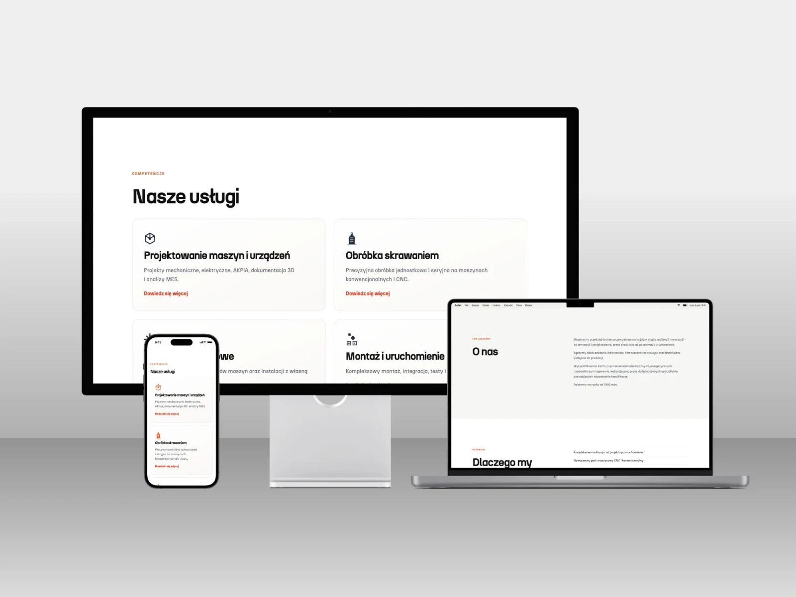 machinesmanufacturing.eu — projekt strony internetowej, mockup zestaw imac macbook iphone