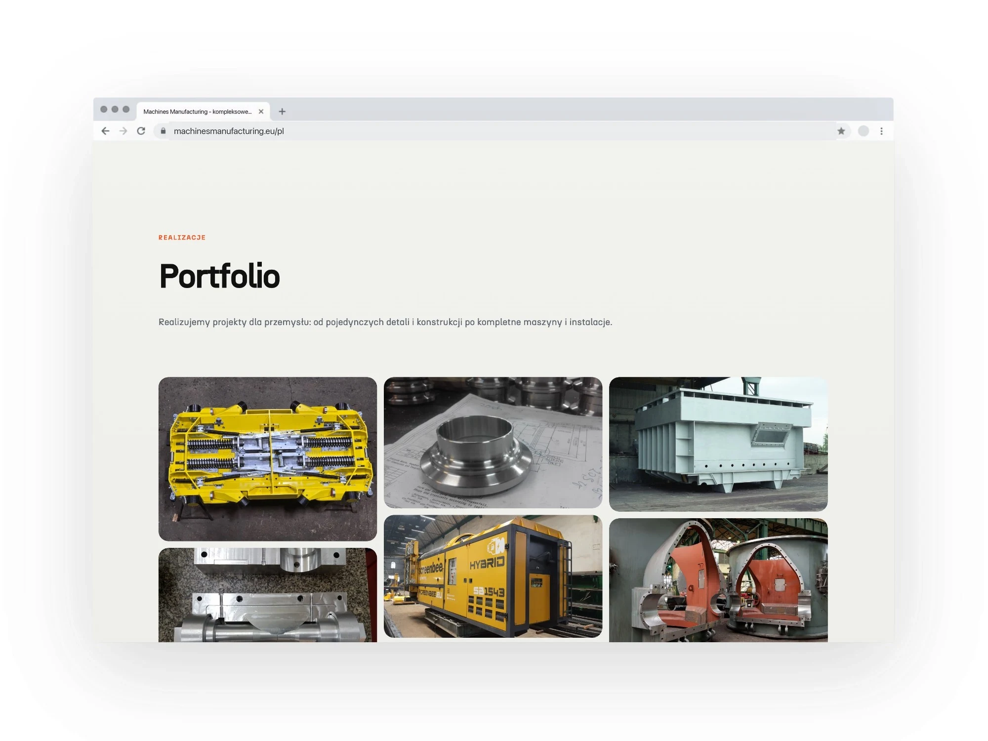 machinesmanufacturing.eu — projekt strony internetowej, mockup przegladarka