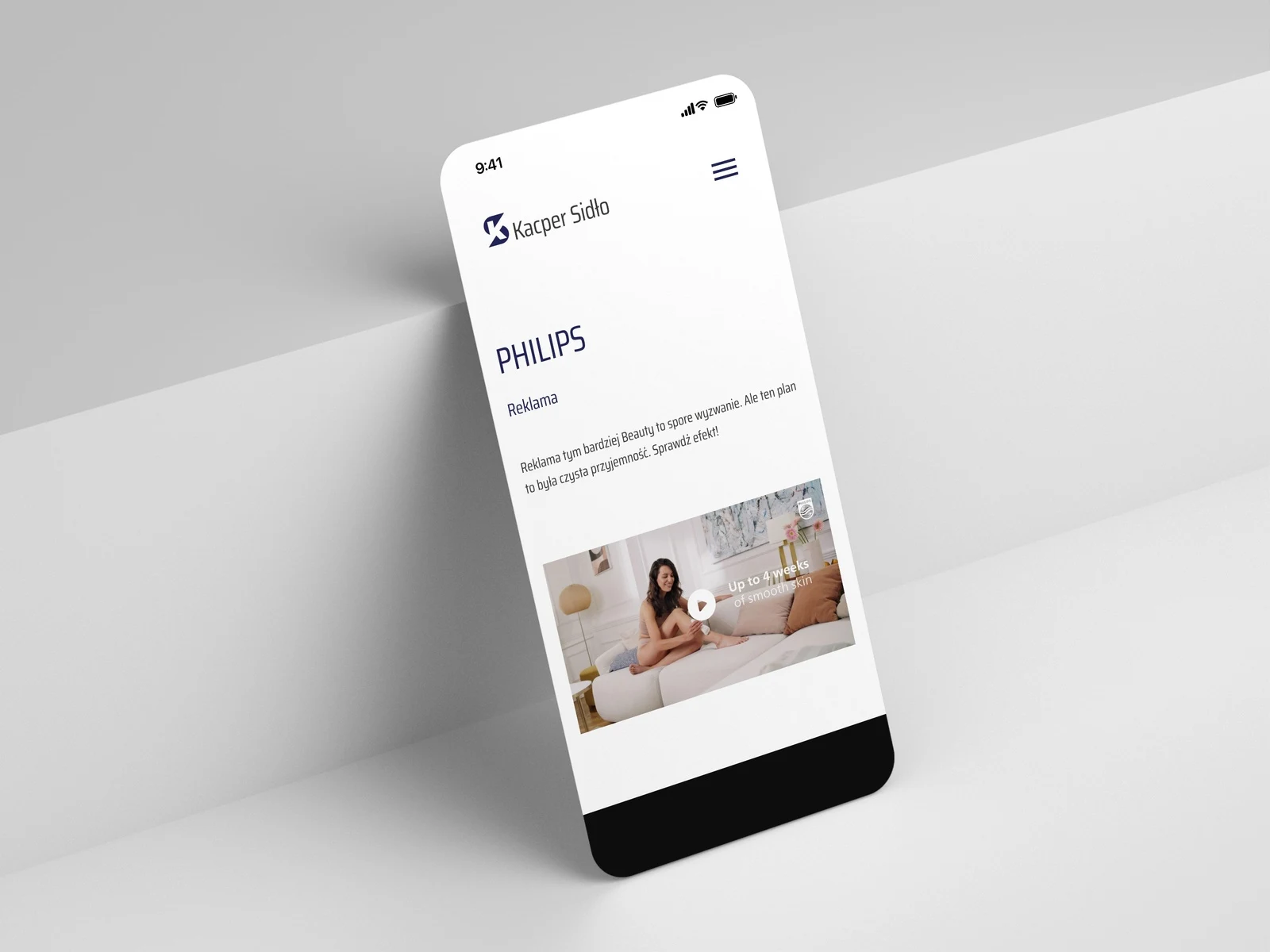 Kacper Sidło — podstrona realizacji reklamowej na iPhonie