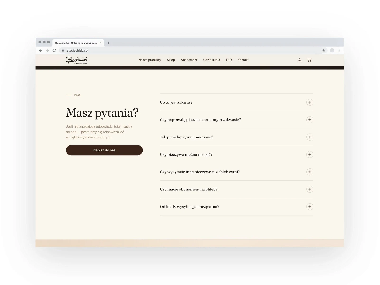 stacjachleba.pl — projekt strony internetowej, mockup przegladarka