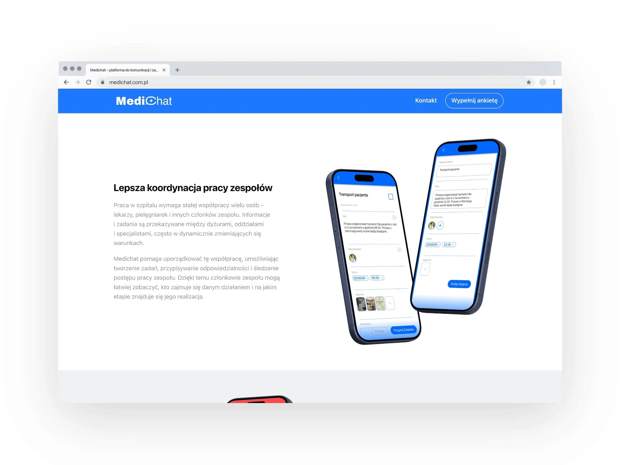 medichat.com.pl — projekt strony internetowej, mockup przegladarka