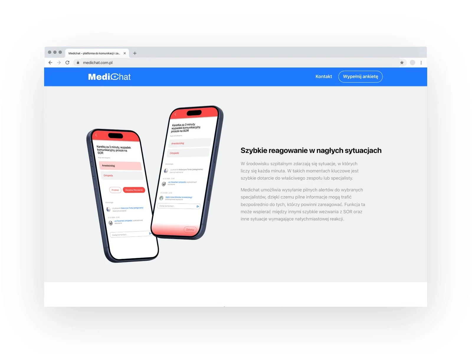 medichat.com.pl — projekt strony internetowej, mockup przegladarka