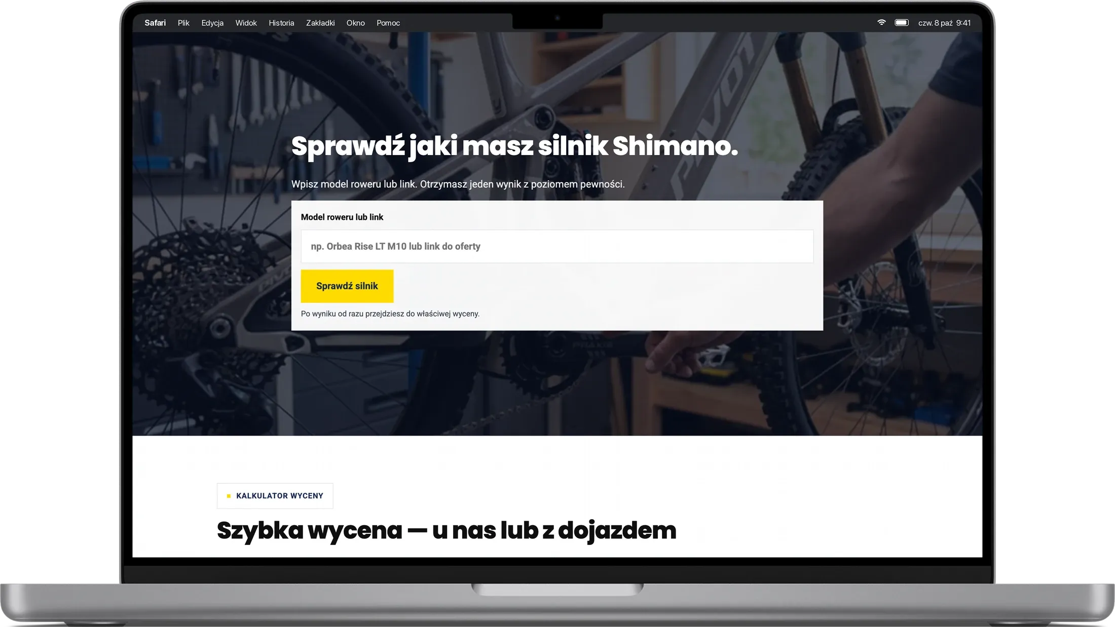 Sprawdzarka silnika Shimano odblokuj.bike na laptopie